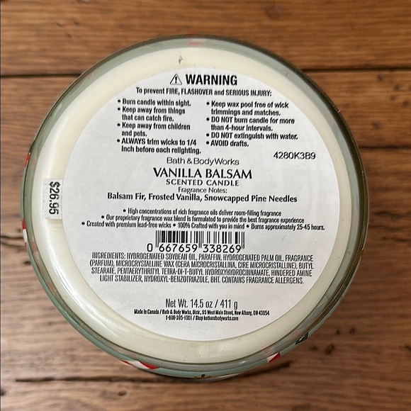 Bath & Body Works Vanilla Balsam 3-Wick Candle Jar - Holiday Candle - Picture 5 of 7